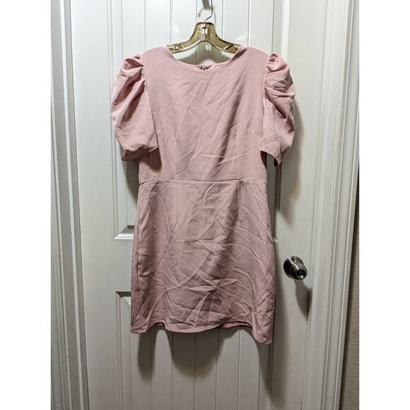 TCEC Puff Sleeve Fitted Waist Pink Mini Dress Spring Summer Size L - Picture 1 of 8